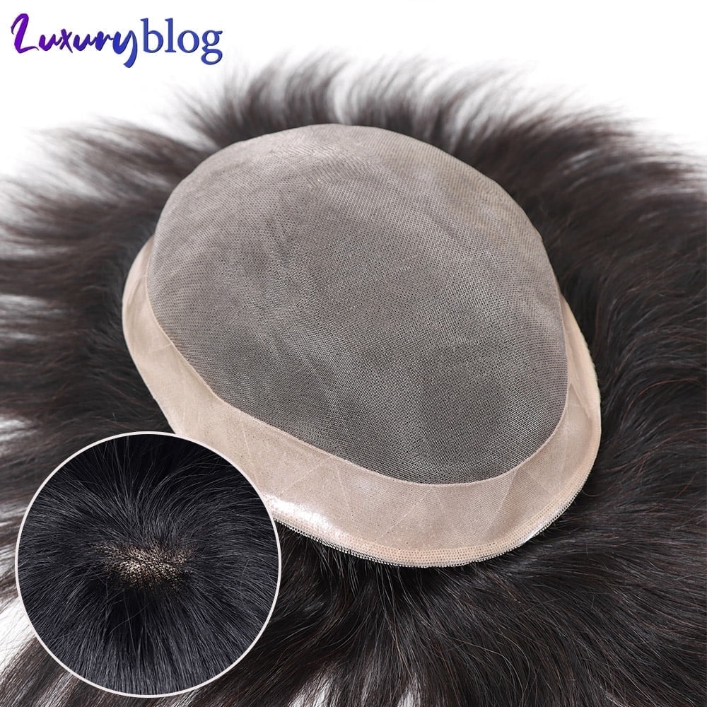 100% Human Hair Toupee for Mens Hair Capillary Prothesis Durable Mono Lace Male Wig Replacement System Hairpiece Unit 7x9inch