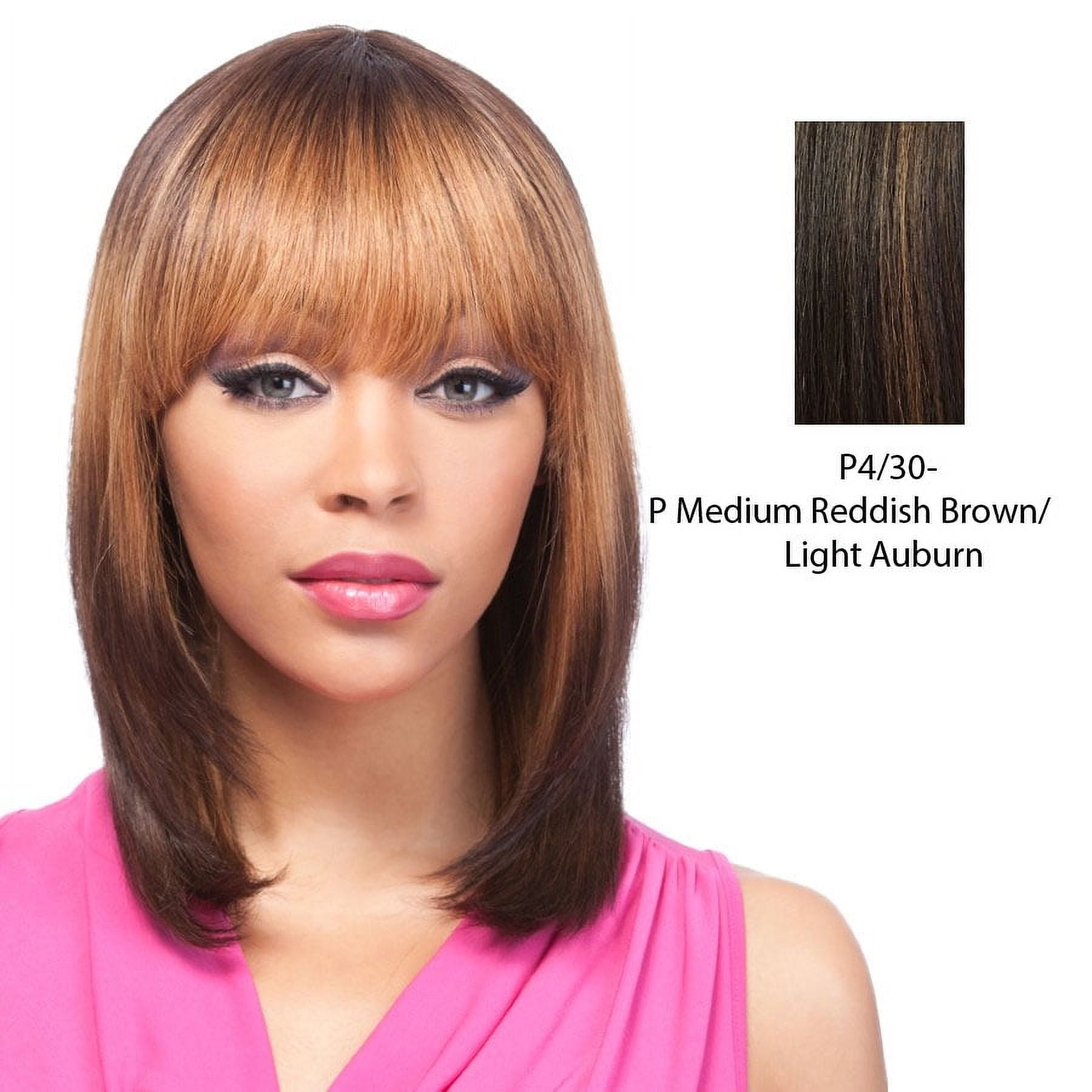 100% Human Hair Wig Yaki 1012,Medium brown base with light auburn highlights