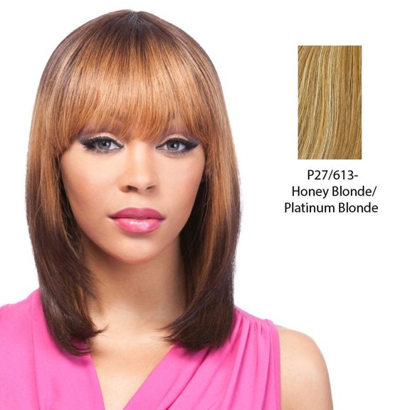 100% Human Hair Wig Yaki 1012,Streaked blend of strawberry blonde and platinum blonde