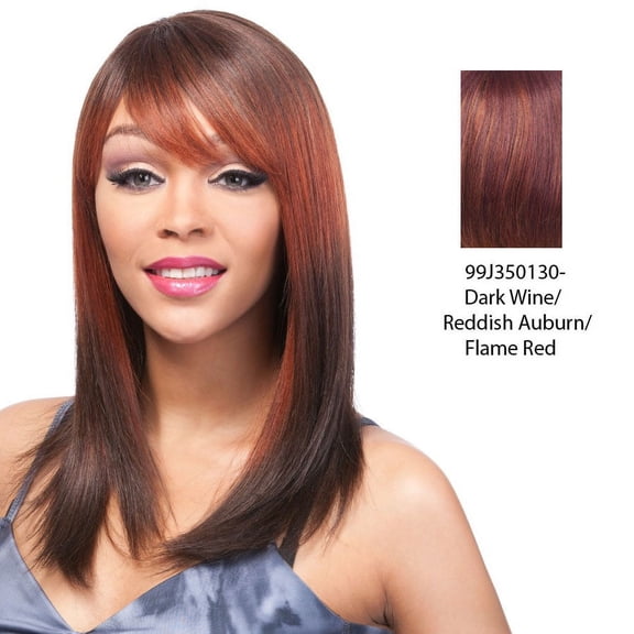 100% Human Hair Wig Yaki 1214,Blend of dark wine, dark strawberry blonde, and flame red