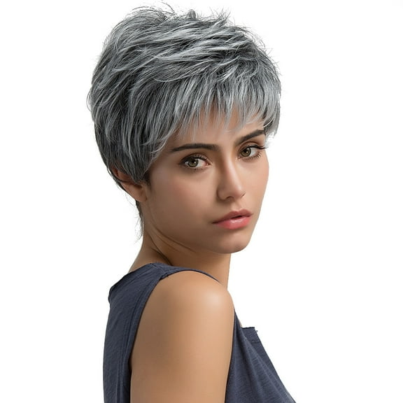 0 Human Wigs Parts You Loose Natural Light Gray Straight Short Hair Wigs Short Women's Fashion Wig New