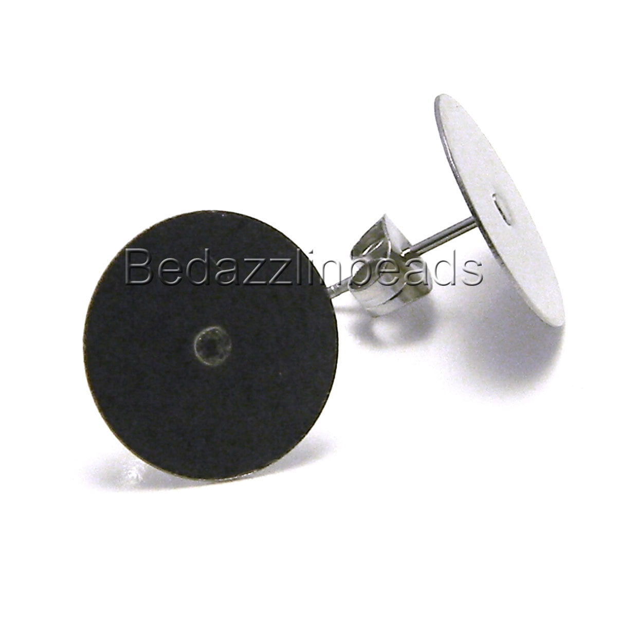 100 Hypo-Allergenic 304 Grade Stainless Surgical Steel Round Flat Pad Setting Stud Post Earring Findings with Backs (14mm)