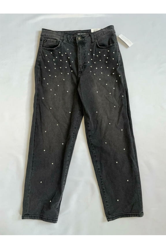 Embellished High Rise Straight Jeans Silverlake Wash 6