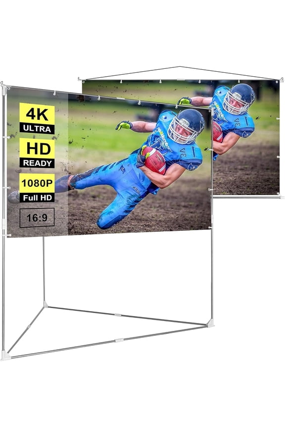 100 Inch 2-in-1 Portable Video Projector Screen with Triangle Stand, 16:9 Aspect Ratio Hanging Screen for Home School Office Indoor Outdoor
