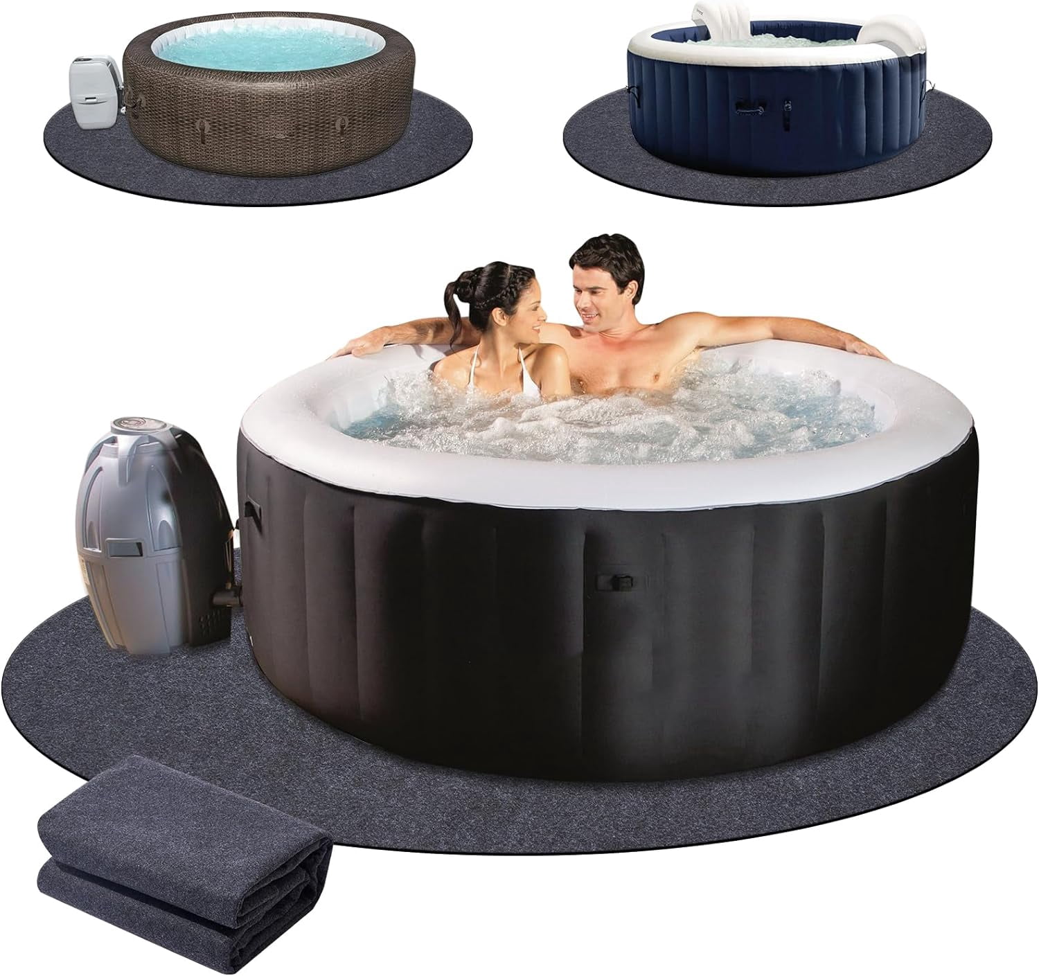100 Inch Dia Round Inflatable Hot Tub Mat ，Absorbent Spa Pool Ground ...