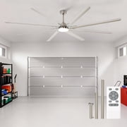 Depuley 100-Inch Industrial Outdoor Ceiling Fan with Light & Remote - High CFM DC Motor for Shop/Garage, Brushed Nickel
