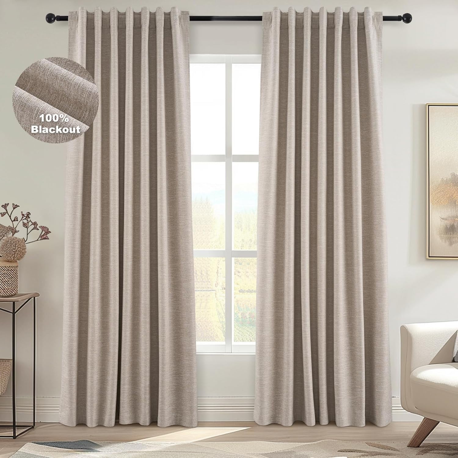100 Inch Long Blackout Country Curtains for Bedroom 2 Panels Set, Large Window Custom Closet Sun Blocking Ceiling Aesthetic Rod Pocket Opaque Drapes with Rings for Sliding Glass Doors 2pcs