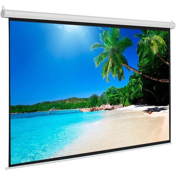 100-Inch Manual Pull Down Projector Screen -  Wall and Ceiling Projector Screen with 160 Degrees Viewing Angle - 4:3 Adjustable Widescreen with Shelf-Lock System Matte White