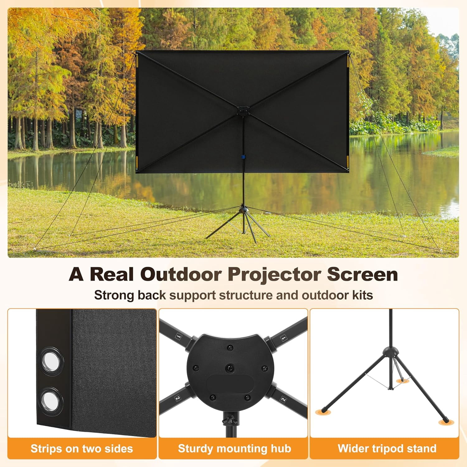 100 Inch Outdoor Projector Screen with Stand, 16:9 High Gain Wind ...