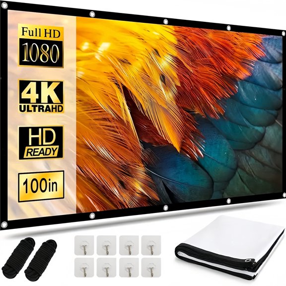 100-inch Projector Screen, Portable Foldable Double-Sided Video Screen, Wrinkle-Free & Easy Clean, for Home, Outdoor, Office, Classroom