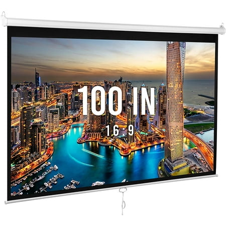 100 Inch Pull Down Projector Screen and Stand Portable Outdoor and Indoor Theater Movie Screen