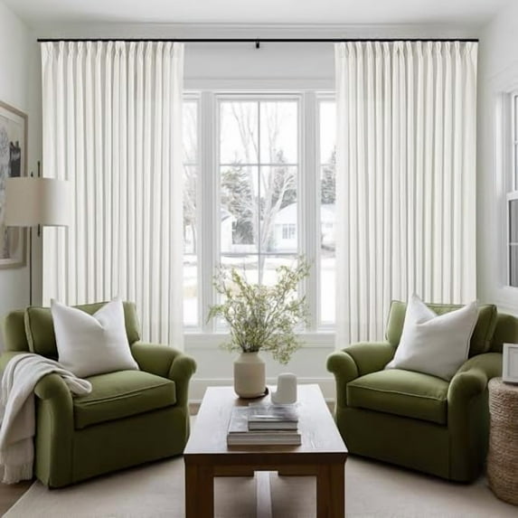 100 Inch Width Curtains 96 Inches Long Pinch Pleat Linen Semi Sheer for Patio Sliding Door Light Filtering Pleated Drapes Back Tab Ivory Beige White Extra Wide 100 x 96 Curtain for Living Dining Room
