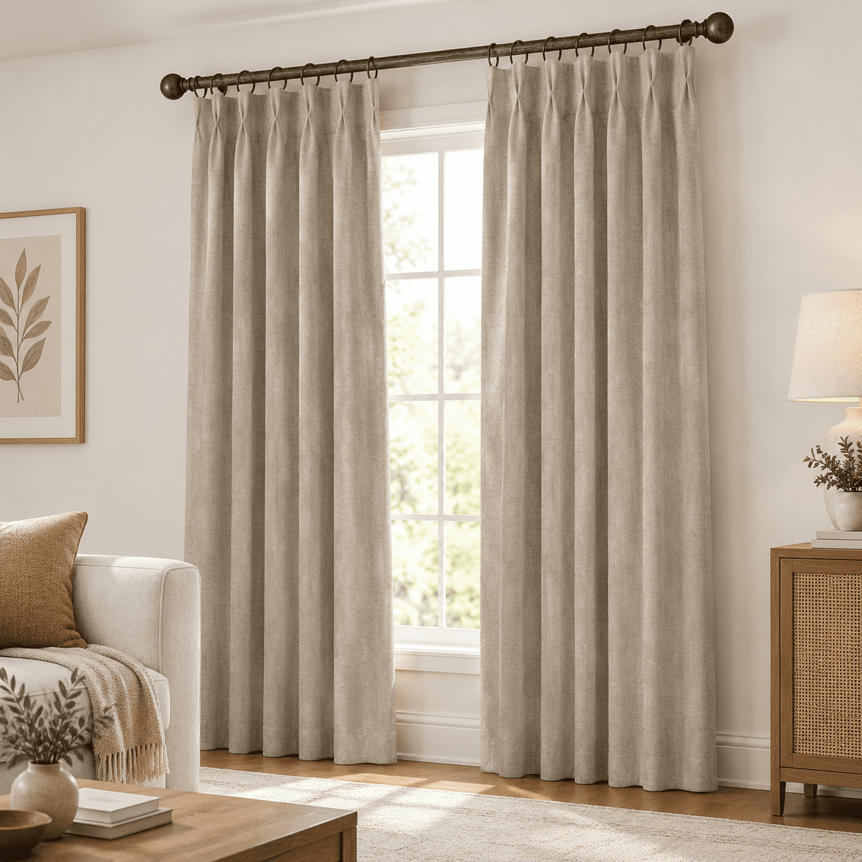 100 Inches Long Pinch Pleated Semi Sheer Curtagrey Beige Linen Blended ...