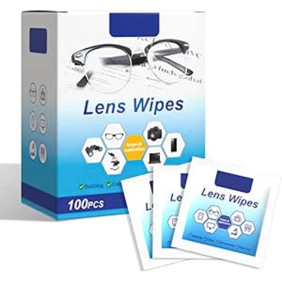 100 Individually Wrapped Pre-Moistened Lens Cleaning Wipes - Streak-Free Quick-Drying Multi-Surface Cleaner for Eyeglasses Phones Tablets Camera Lenses Travel Size