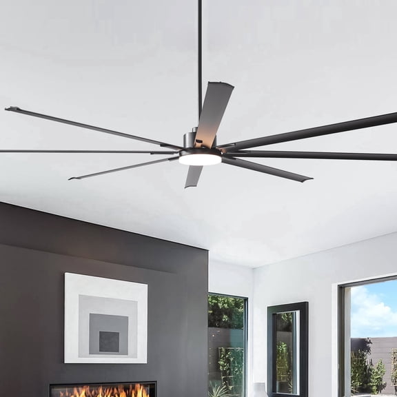 Vaczon 100" Industrial Matte Black Large DC Motor Smart Ceiling Fan with Dimmable LED Light and Remote Control,APP Control