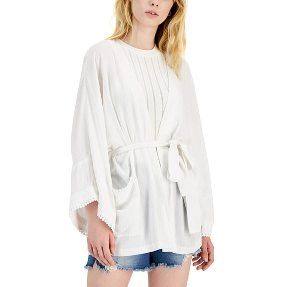 INC International Concepts Womens Metallic Crinkle Gauze Tie Waist Top Bright White XS