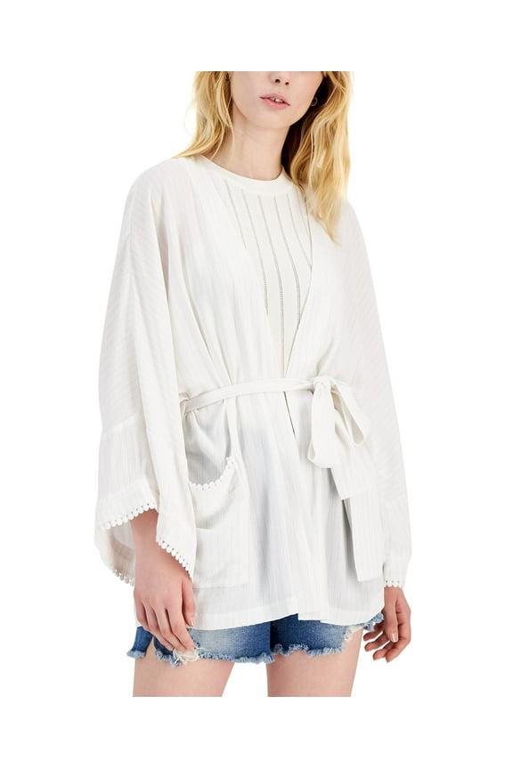 Womens Metallic Crinkle Gauze Tie Waist Top Bright White XS