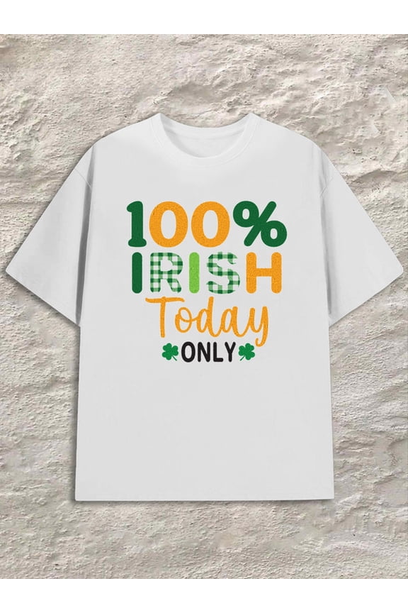 100% Irish mens white printed T-shirts, Streetwear style clothing Trendy Unisex Shirt Short Sleeve tshirts Classic Unisex Shirt Graphic tshirts