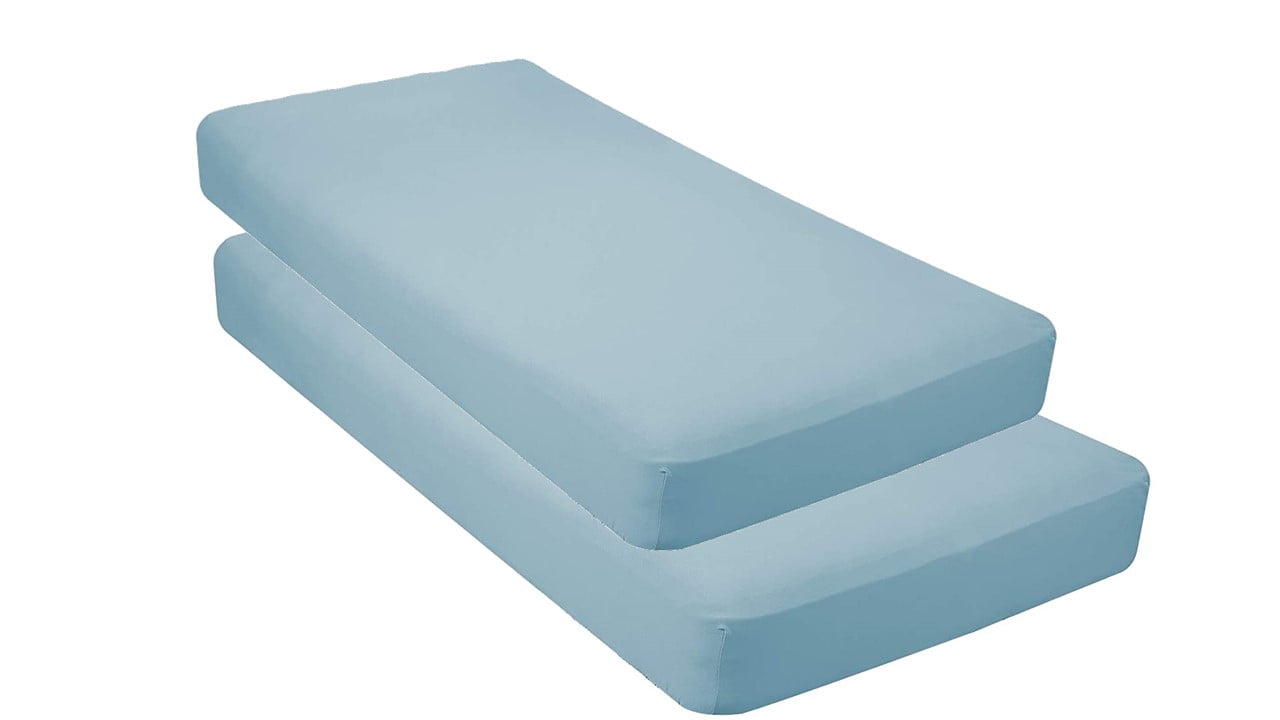 100% Jersey Knit Cotton Fitted Crib Sheet, For Standard Crib and Toddler Mattresses Solid Light Blue, Soft & Breathable, for Boys and Girls, Size 28"x 52"x 9’’ Pack of 2