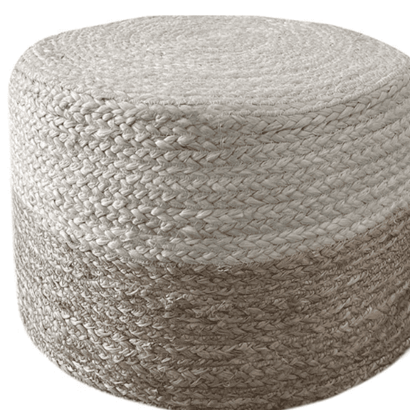 100% Jute Braided Footrest Pouf Hand Knitted Traditional Cord Boho Pouffe for Living Room, Bedroom, Nursery, Patio, Lounge Colorblock - Natural Ivory (18x18x12)