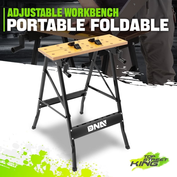 100 KG Portable Light Weight Foldable Adjustable Workbench Wood Top Yellow/Black