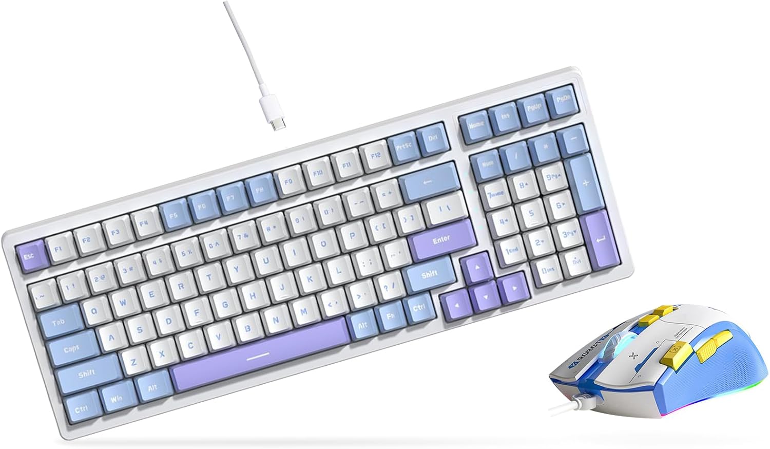 100 Keys Wired Keyboard and Mouse Mouse and Keyboard Combo Ice Blue