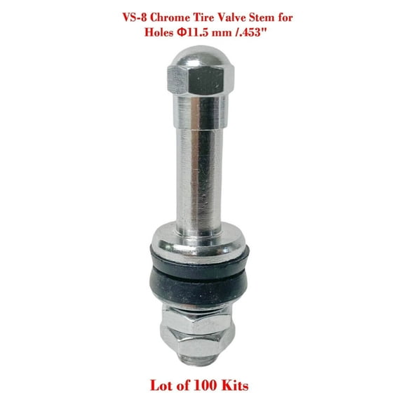 100 Kit VH-8 Chrome Tire Valve Stem for Holes 11.5 mm /.453" Fits: Motorcycle