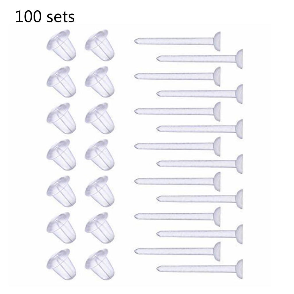 BILINLI 100 Kits Clear Plastic Earrings Earring Findings Earring Retainers Invisible
