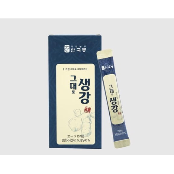 100% Korean Natural Ginger Extract Sticks, Ginger Concentrate Drink Pouches, 20ml x 15 Sticks