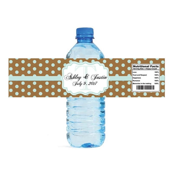 100 Kraft Paper and Mint Glitter Dots Wedding Anniversary Engagement Party Water Bottle labels Birthday Party Easy to Use Self Stick Labels