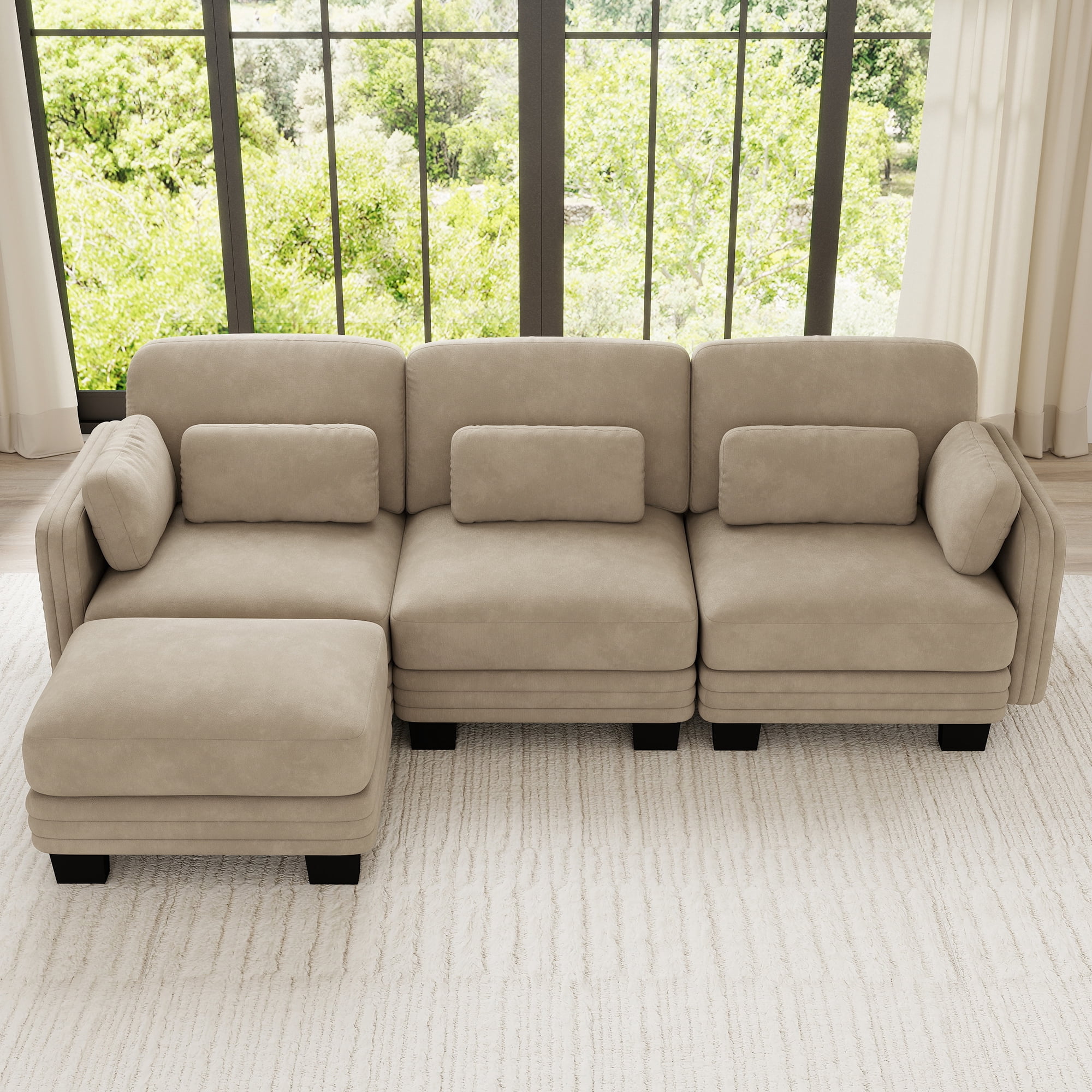 100" L Shape Modern Modular Sectional 3 Seater Sofa Couch with Movable Ottoman and 5 Pillows
