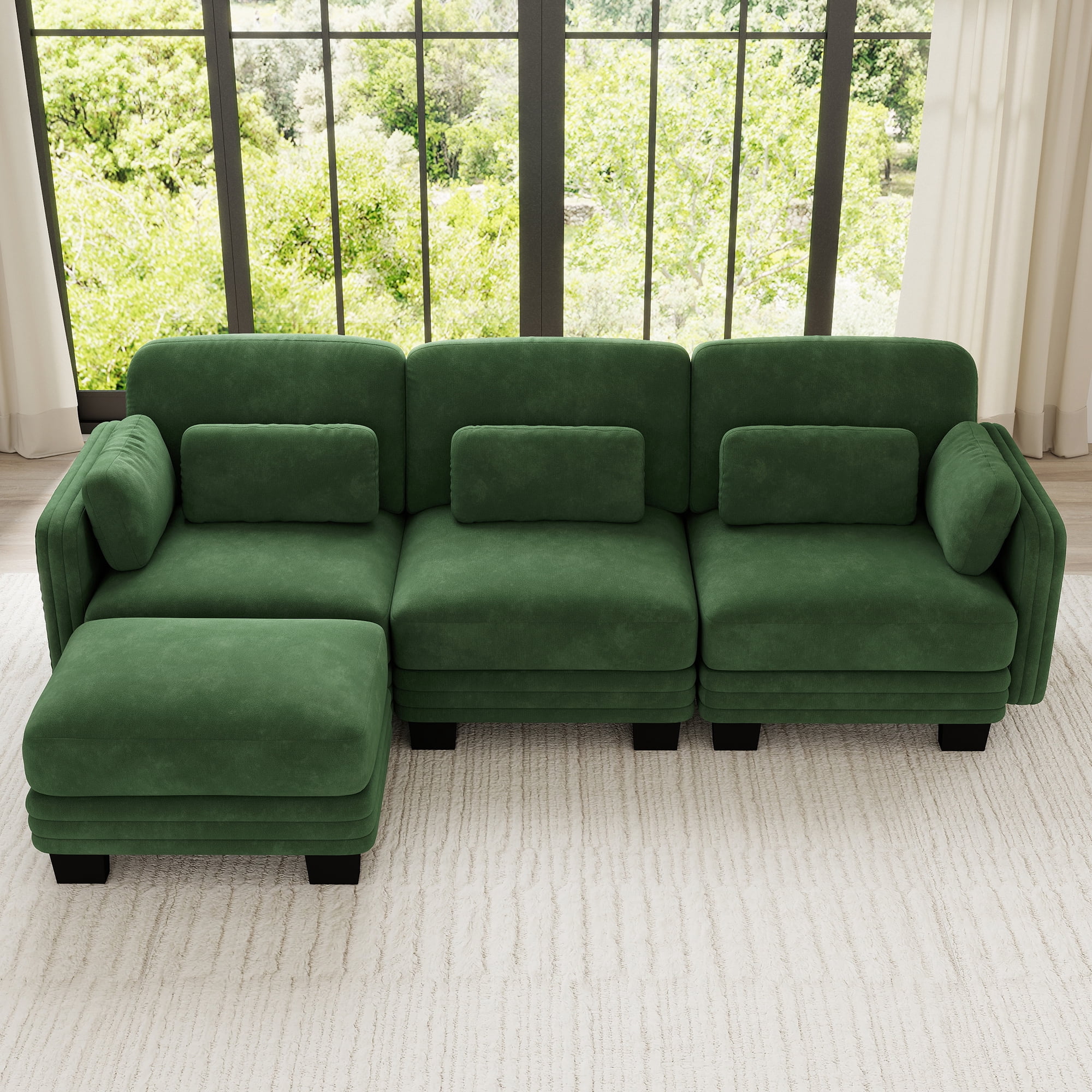 100" L Shape Modern Modular Sectional 3 Seater Sofa Couch with Movable Ottoman and 5 Pillows