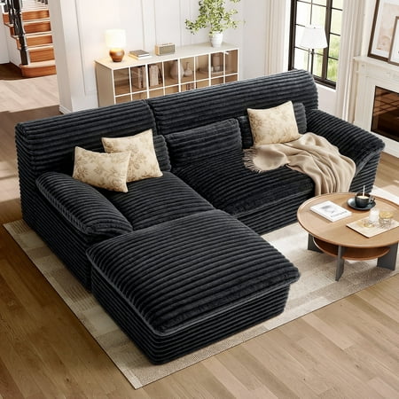 3 Seat 100" L-Shaped Cloud Sectional Couch With Double-Layer Thickened Deep Seat,No Assembly Required, Dark Gray