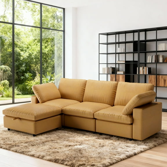 100" L-Shaped Modular Sofa, Cat-Scratch-Resistant Faux Leather, with Hidden Storage