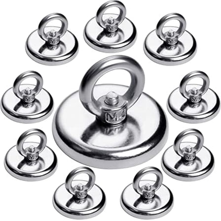 100 LBS Strong Magnetic Hooks, 10 Pack Magnet Hooks Rare Earth Neodymium Fishing Magnets with Countersunk Hole Eyebolt, Heavy Duty Magnet Hooks for Cruise, Home, Workplace, Garage, and Kitchen