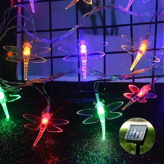 100 LED 39ft Dragonfly Lights String Solar Fence Lights Outdoor Decorative Lights for Garden Patio Yard Decoration