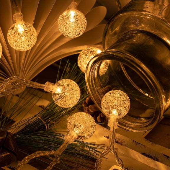 100 LED 49 FT Globe Ball String Lights Crystal Bubble Ball Fairy String Lights Plug in with Remote 8 Modes Extendable for Indoor Outdoor Wedding Christmas Tree Garden Decor (Warm White)