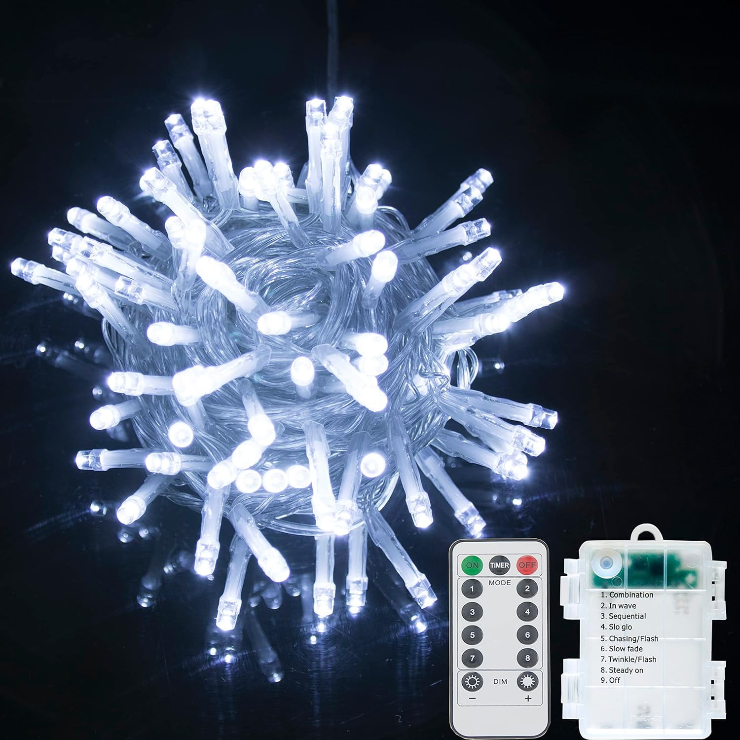 100 LED Battery Operated Remote Control Rainproof String Fairy Lights ...