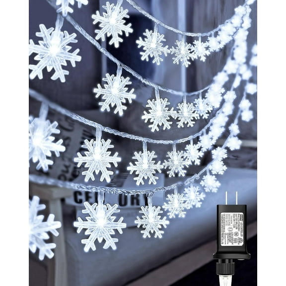 100 LED Christmas Snowflake Lights, 32ft Snowflake Fairy String Lights Indoor, 8 Modes Plug in Christmas String Lights, Waterproof Xmas Light for Christmas Decorations, Xmas Tree, New Year