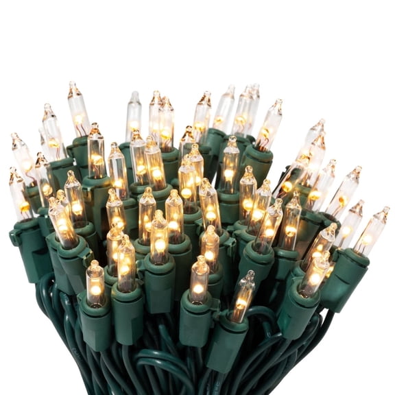 612 Vermont 100 LED Clear Twinkle Christmas Lights on Green Wire, UL Approved For Indoor and Outdoor Use, 24.75 Lighted Length, 25.4 Total Length