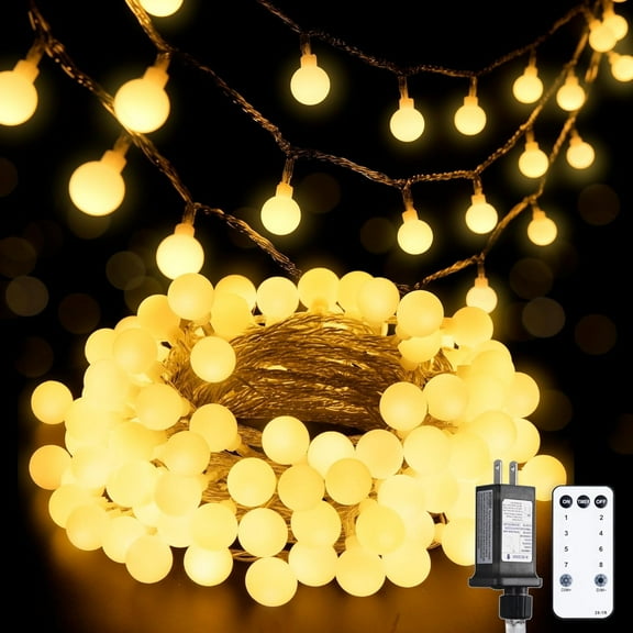 JMEXSUSS 100 LED Connectable Globe String Lights Indoor Bedroom, 33ft Warm White Christmas Lights Plug in with Remote, 8 Mode Hanging Fairy Lights Outdoor for Room Classroom Party Tree Christmas Deco