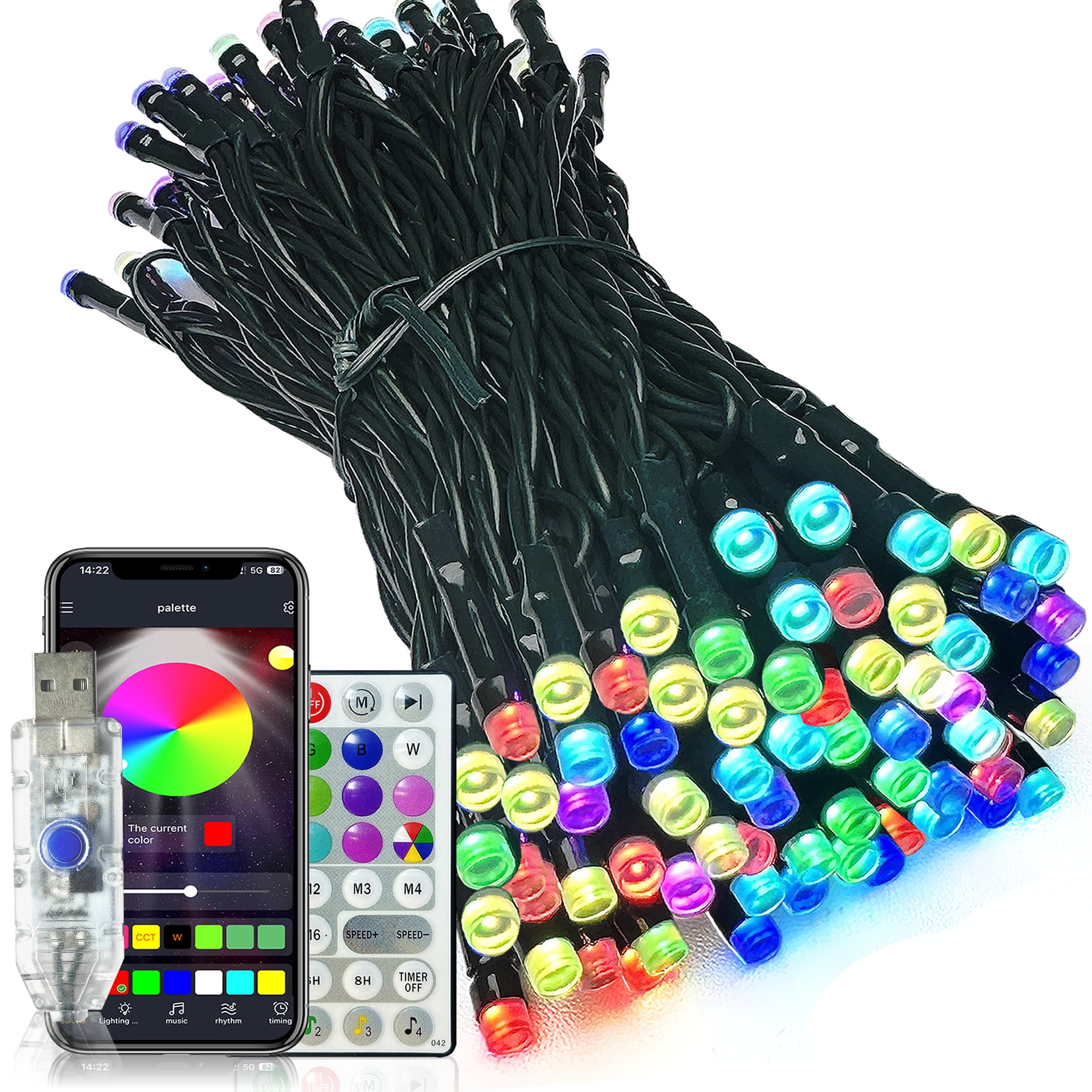 100 LED Fairy Christmas String Lights 33ft USB Powered With APP \u0026 Remote for Indoor Outdoor Bedroom Garden Home Halloween