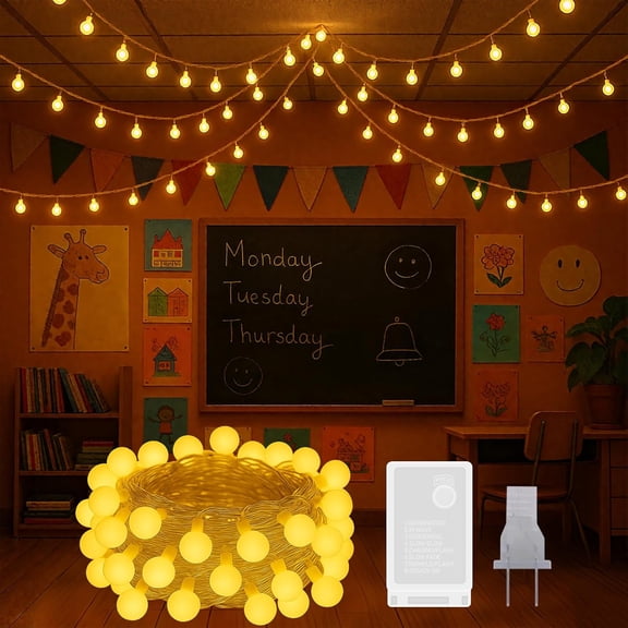 100 LED Hanging String Lights for Classroom 33ft Plug in Fairy Lights with 8 Modes, Warm White String Lights for Classroom Decor, Teacher Supplies, Bulletin Board, Wall Display & School Decorations