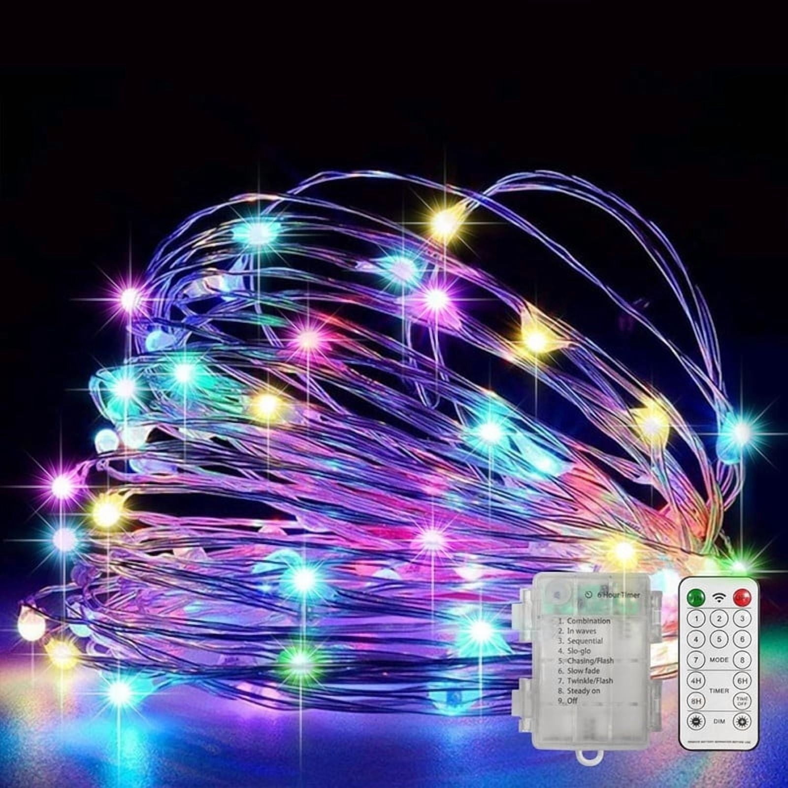 Multicolor Led Timer 100 LED Multicolor Fairy Lights Battery Operated, Mini Battery Powered ...