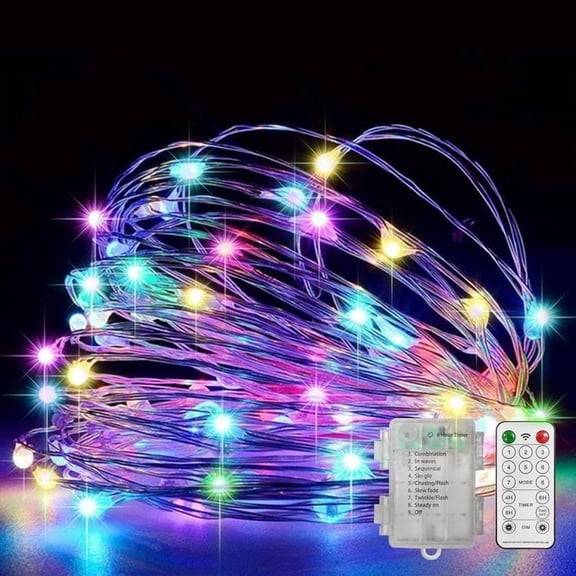 100 LED Multicolor Fairy Lights Battery Operated, Mini Battery Powered Copper Wire Starry String Lights, Multi Functions & Timer with Remote