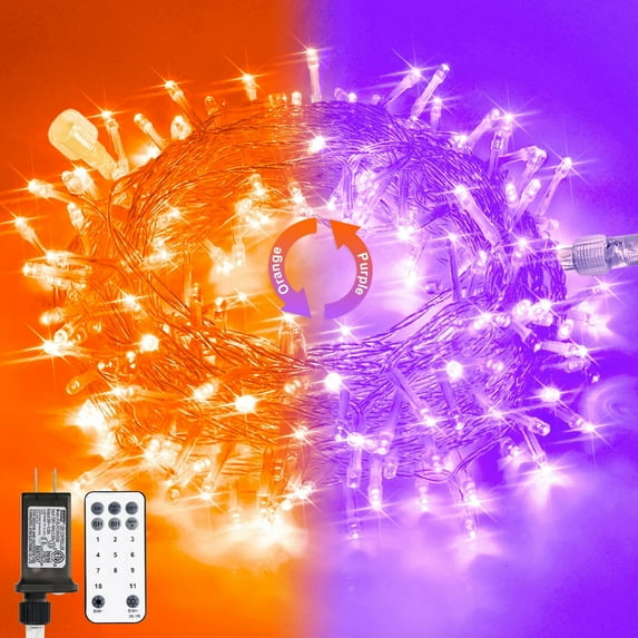 100 LED Orange & Purple Halloween Lights - Plug in, Connectable Color Changing String Lights, 33ft Indoor/Outdoor for Halloween Party Decor & Christmas