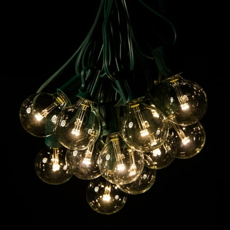 G40 LED Warm White String Lights with Green Wire