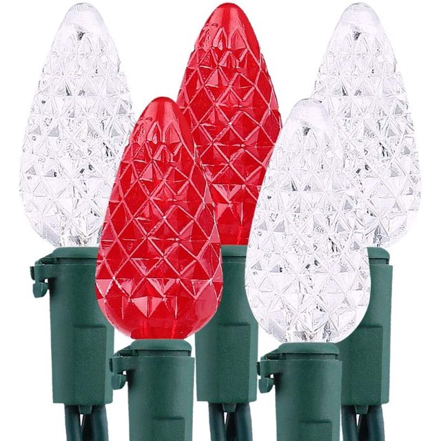 100 LED Red & White Christmas Tree Lights, 33ft String Connectable