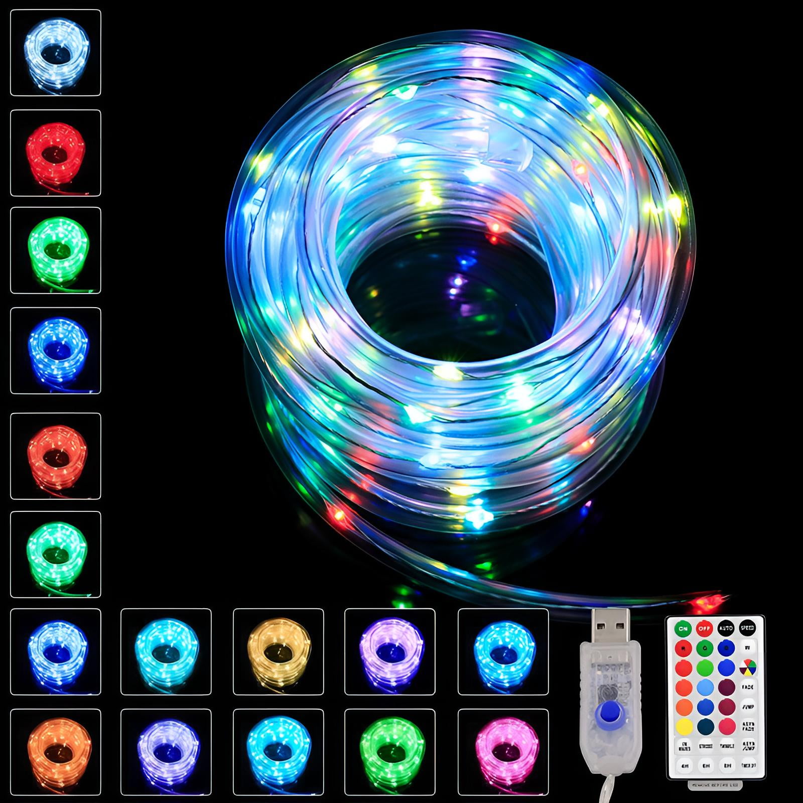 100 LED Rope Lights USB Operated, 39FT 16 Colors Changing RGB Fairy ...