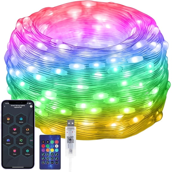 100 LEDs RGB  IC Fairy Lights, [APP & Remote Control] 33FT/10M Multicolor String Lights Indoor, USB  & IP65 , Christmas Light Decoration for Outdoor, Christmas, Bedroom